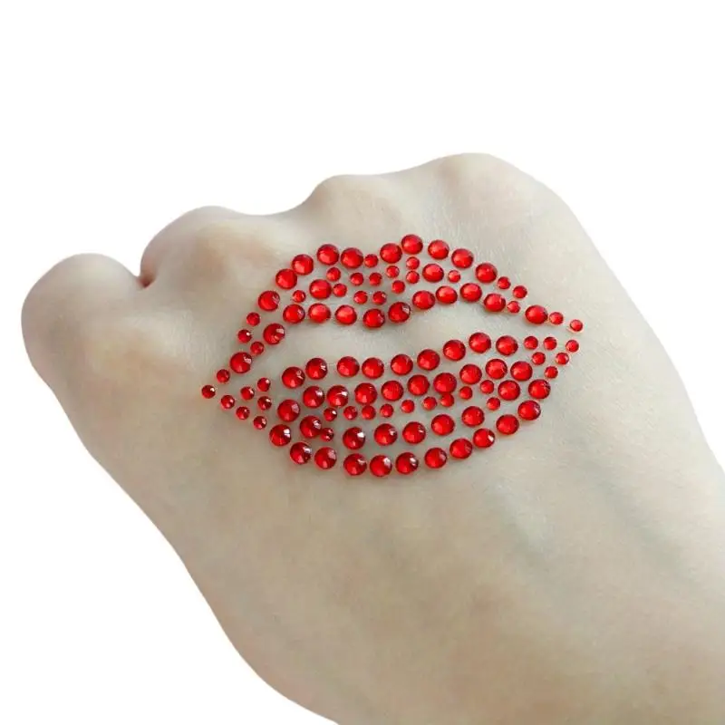 1 Blatt Sexy Realistische Lippen-Körperschmuck-Aufkleber Kuss Rote Lippen Gesichts-Strass Valentinstag Edelstein Temporäre Tattoo-Aufkleber – Detail 10