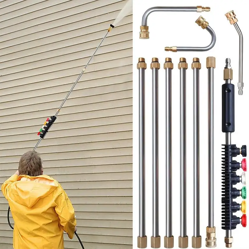 Telescoping High Pressure Washer Wand Set Telescoping Pressure Washer Wand Set Gutter Cleaner Extension Pole 4000PSI 1/4 Inch