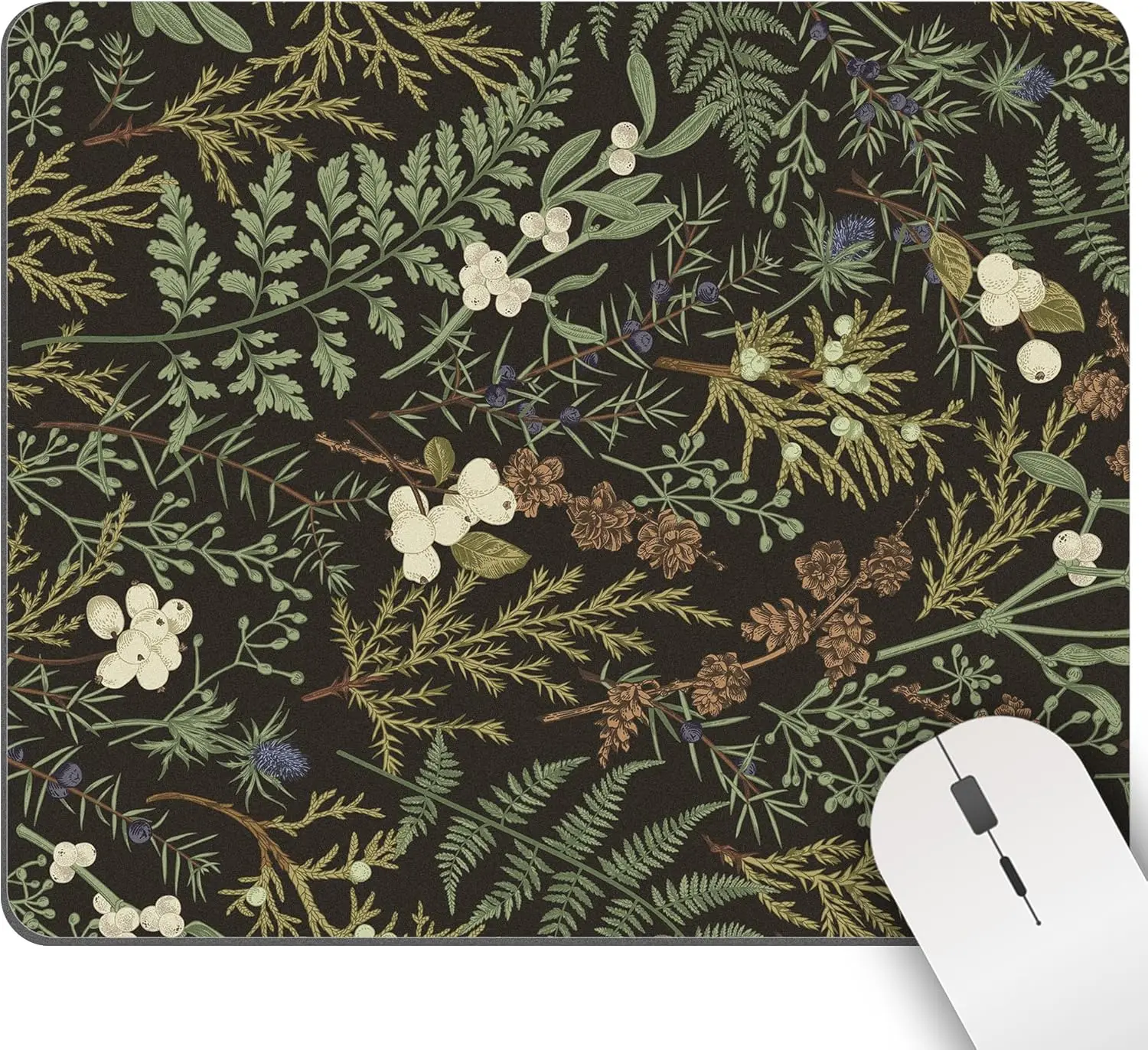 

Vintage Botanical Leaf Floral Mouse Pad, Cute Green Square Desk Mat, Nature Forest Aesthetic Washable Non-Slip Rubber for Office Gaming Travel Laptop