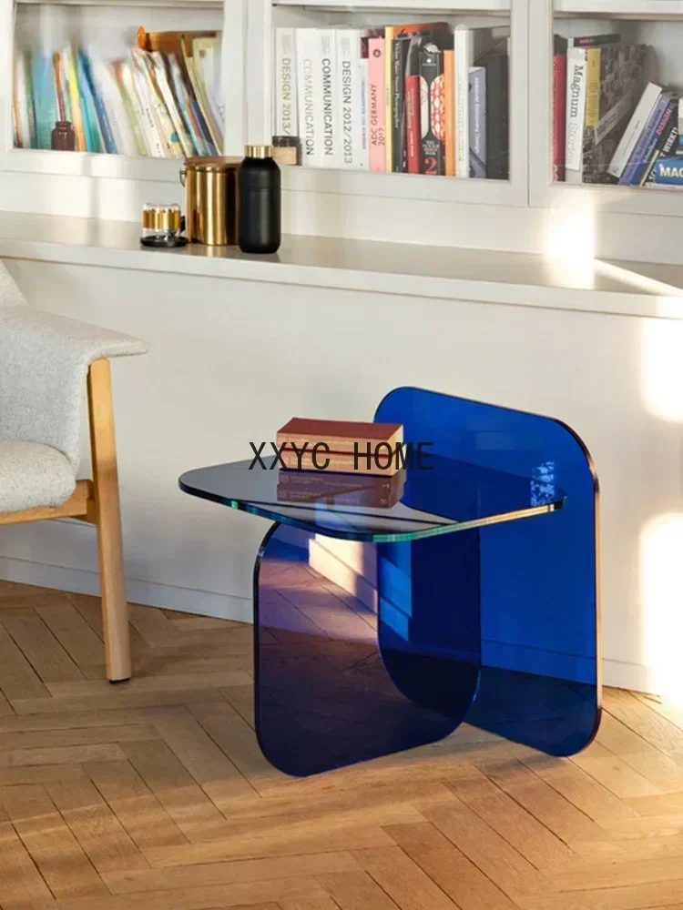 

Creative Tempered Glass Small Table Sofa Side Table Transparent Living Room Balcony Minimalist Light Luxury