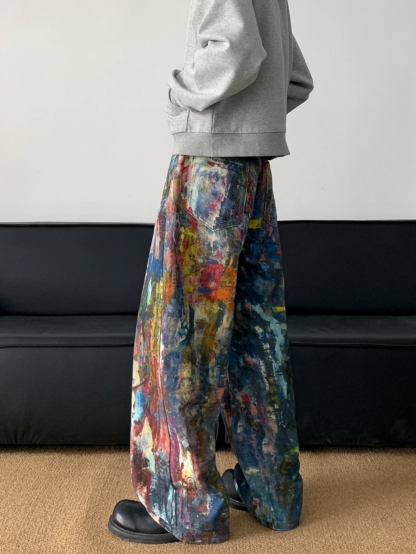 

Мужские джинсы Tie Dye с эффектом потертости, прямые, камуфляжные, осенние 2025, в стиле High Street, с низкой посадкой, свободного кроя