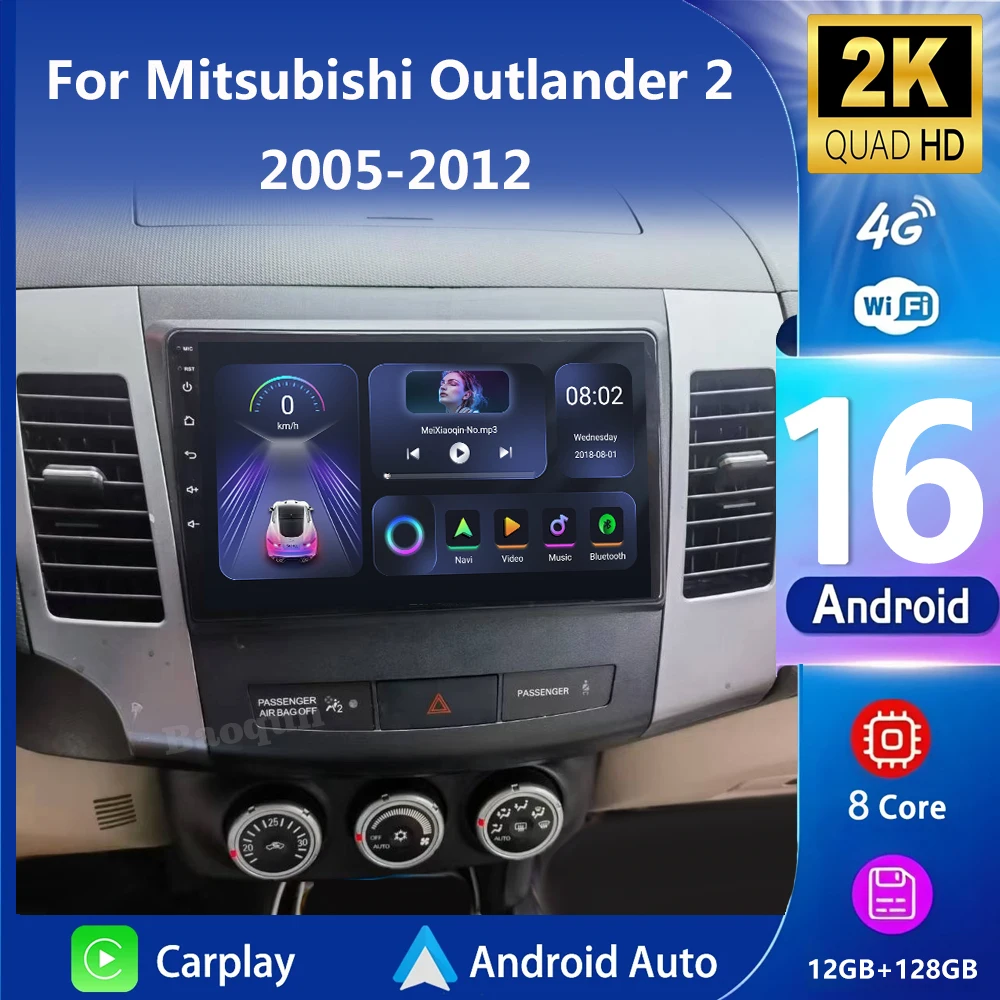 Android 16 reprodutor multimídia de rádio do carro para mitsubishi outlander 2006-2011 peugeot 4007 citroen c-crosser carplay gps sem 2din dvd