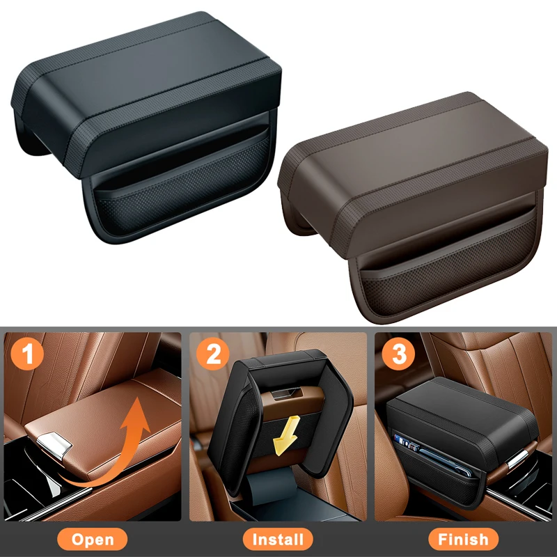 Car Armrest Box Height Pad Universal Leather Armrest Cushion with Pocket Central Memory Cotton Elbow Support Armrest Storage