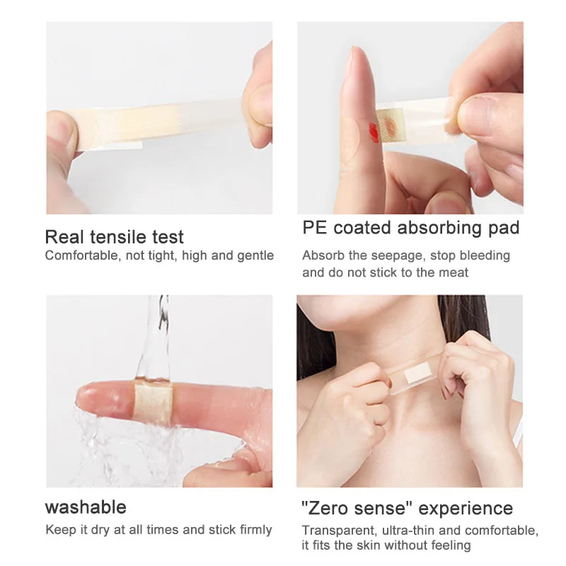 100pcs Transparent Waterproof Band Aid Wound Disinfect Set Breathable Sterile Wound Band Aid First Bandage for Sports Bathing