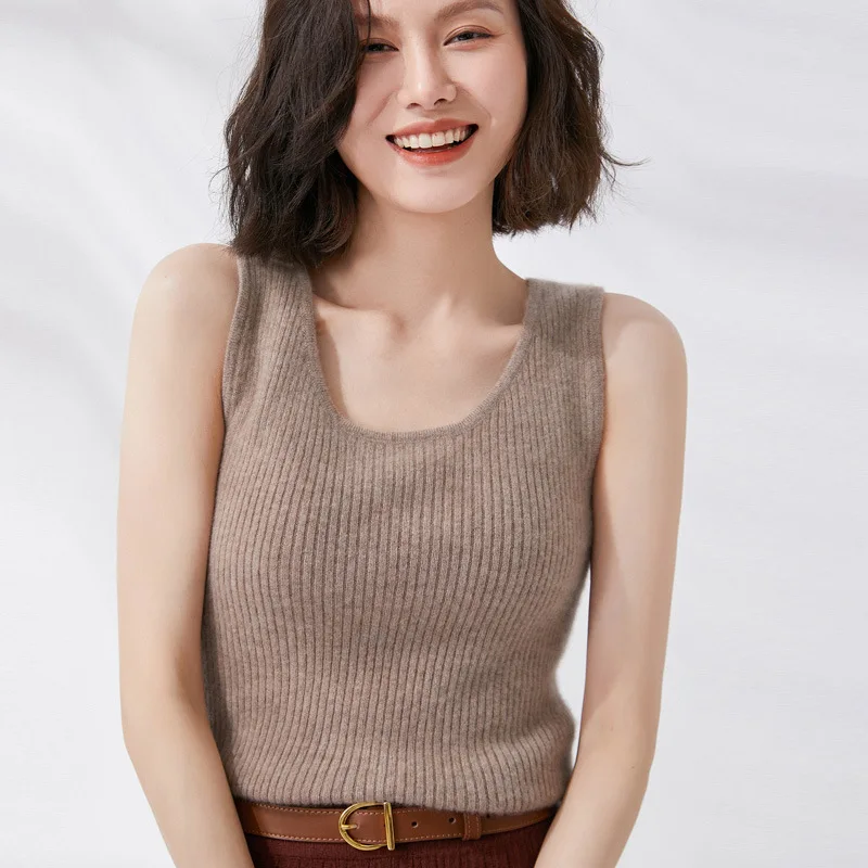 

2024 Summer New U-Collar All-Match Wool Camisole Women's Solid Color Knitted Sleeveless Top