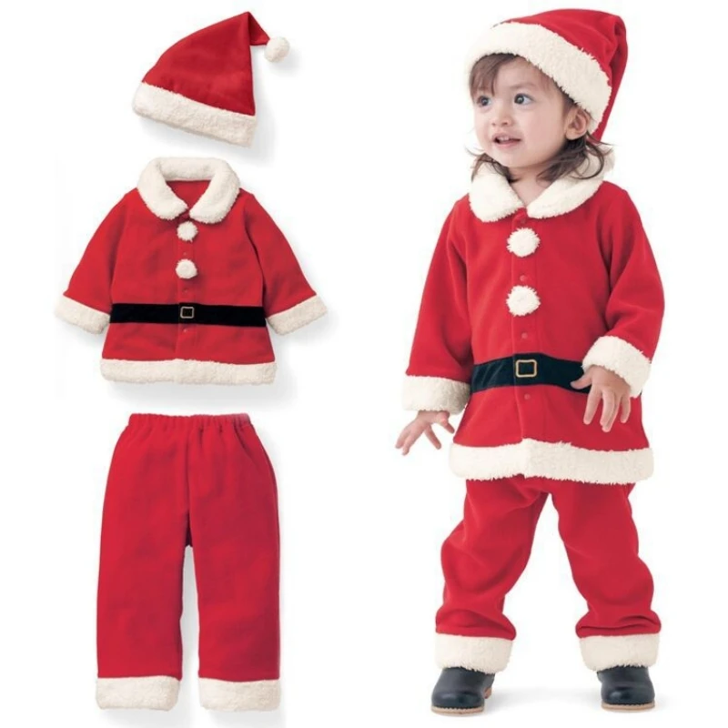 Autumn Children's Christmas Long-sleeved Suit Boys and Girls plus velvet Christmas Three-piece Set