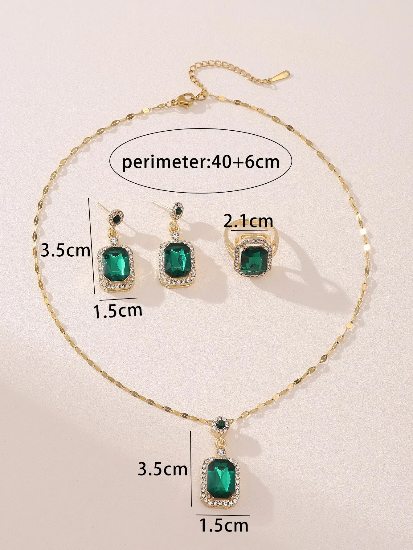 Emerald Crystal Titanium Steel Pendant Female Summer Minority Design Sense Clavicle Chain Light Luxury Necklace Ring Earring Set