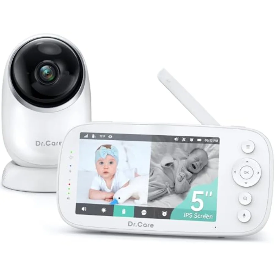 

Dr.Care NovaView Video Baby Monitor 5 1080P Split Screen Display with 5000mAh Battery Clear Night Vision Real-Time VOX 2X 4X Zo