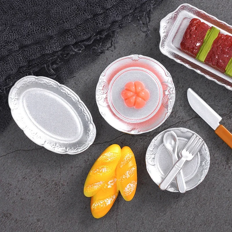 10Pcs Puppenhaus Miniatur Zubehör Mini Dessert Elliptischen Platte Simulation Küche Gericht Spielzeug Für Puppe Haus Dekor