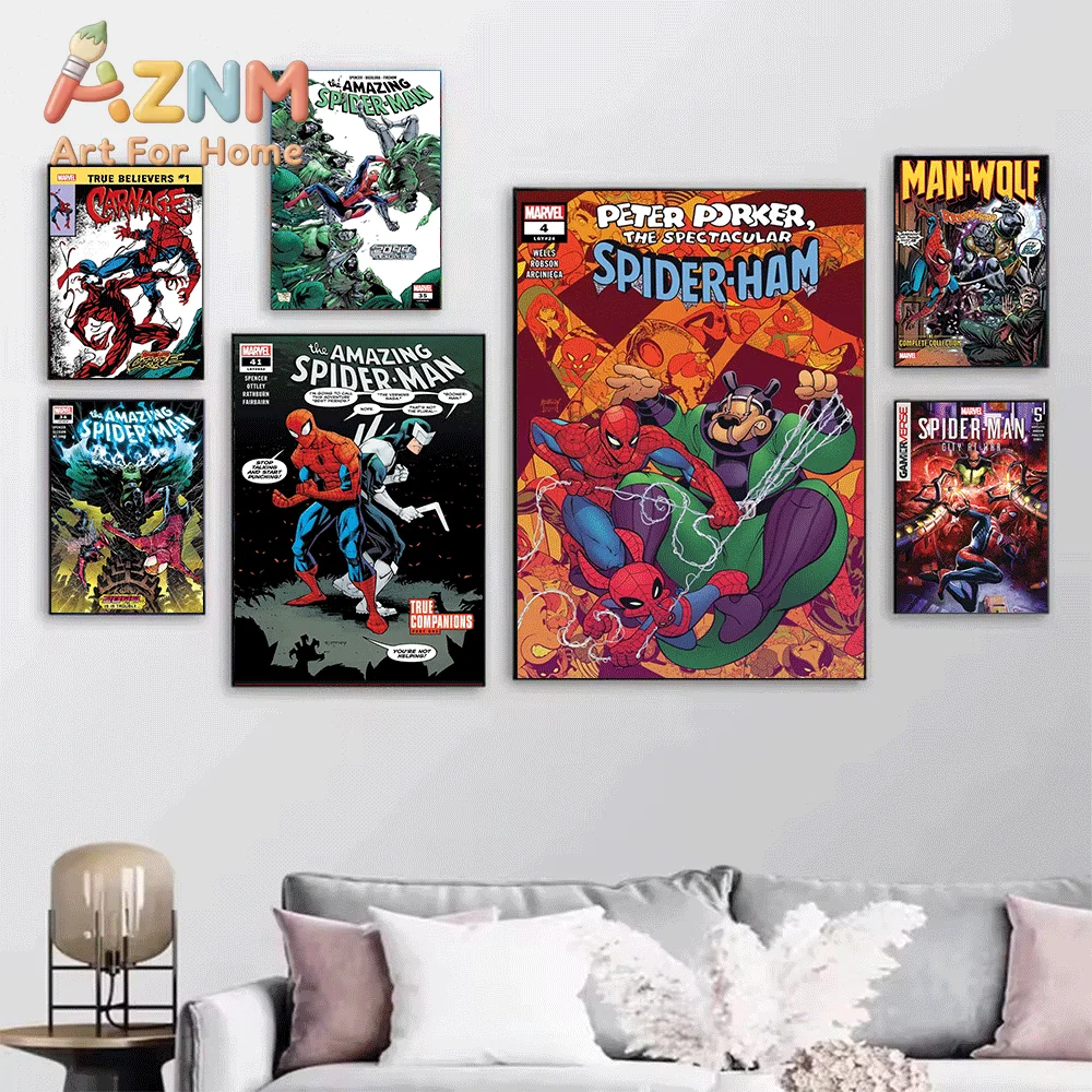 Marvel The Amazing Spider‑Man True Companions Comic Canvas Print, Superhero Comic Cover Graphic Art Poster, Frameless Canvas W