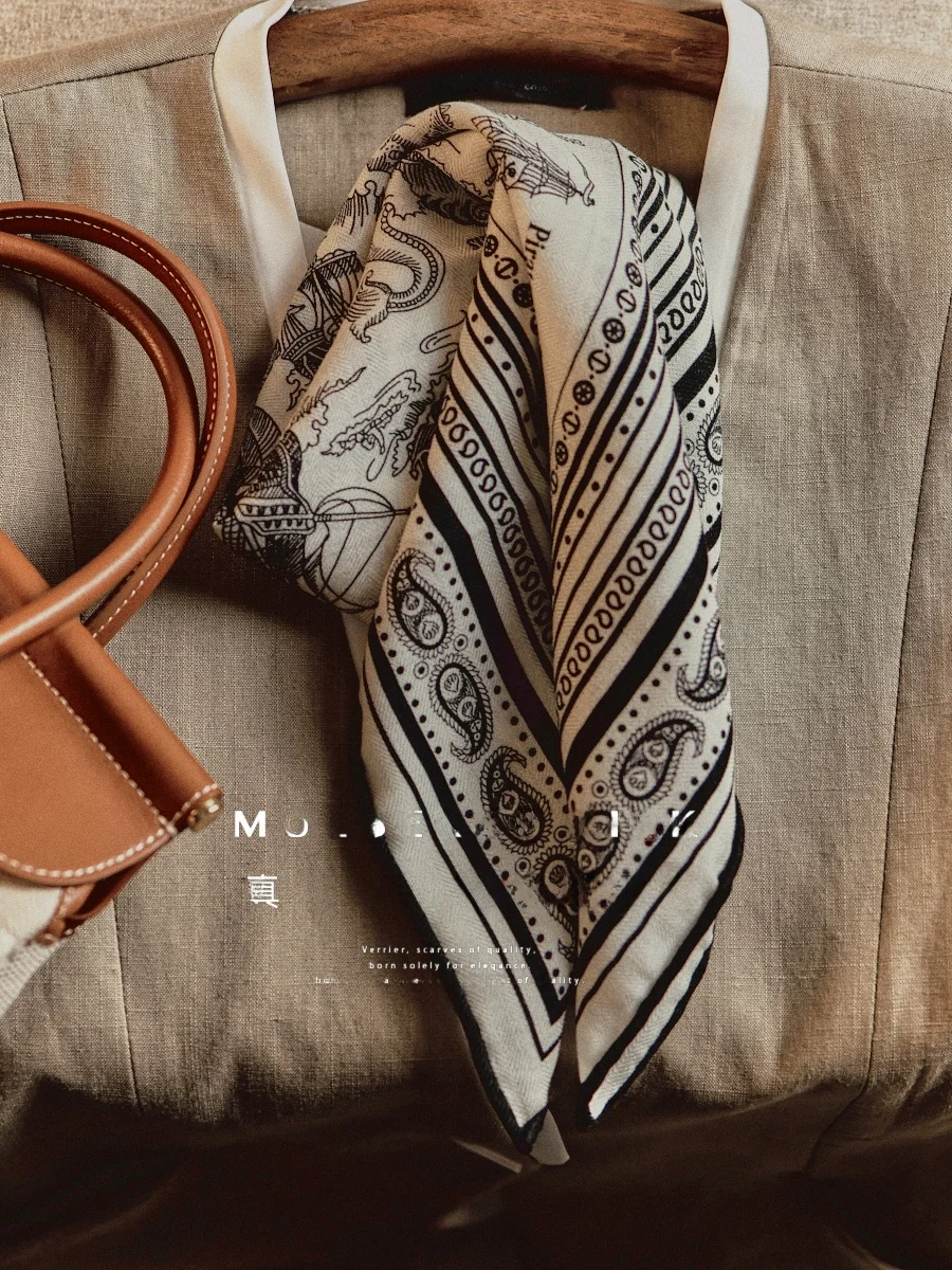 ヴェリエ-海事時代-クラシック-プレッピー-スタイル-シルクウール-スカーフ-シックな大判ショール-冬のファッションアクセサリー-女性用