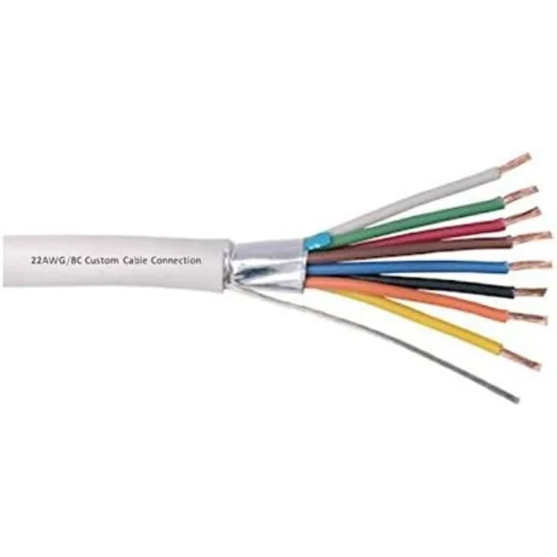 22 AWG 8 Conductor Stranded Shielded Plenum Cable CL3P White Jacket for Security/Alarm/Access Control/Sound - 1000 Foot Spool