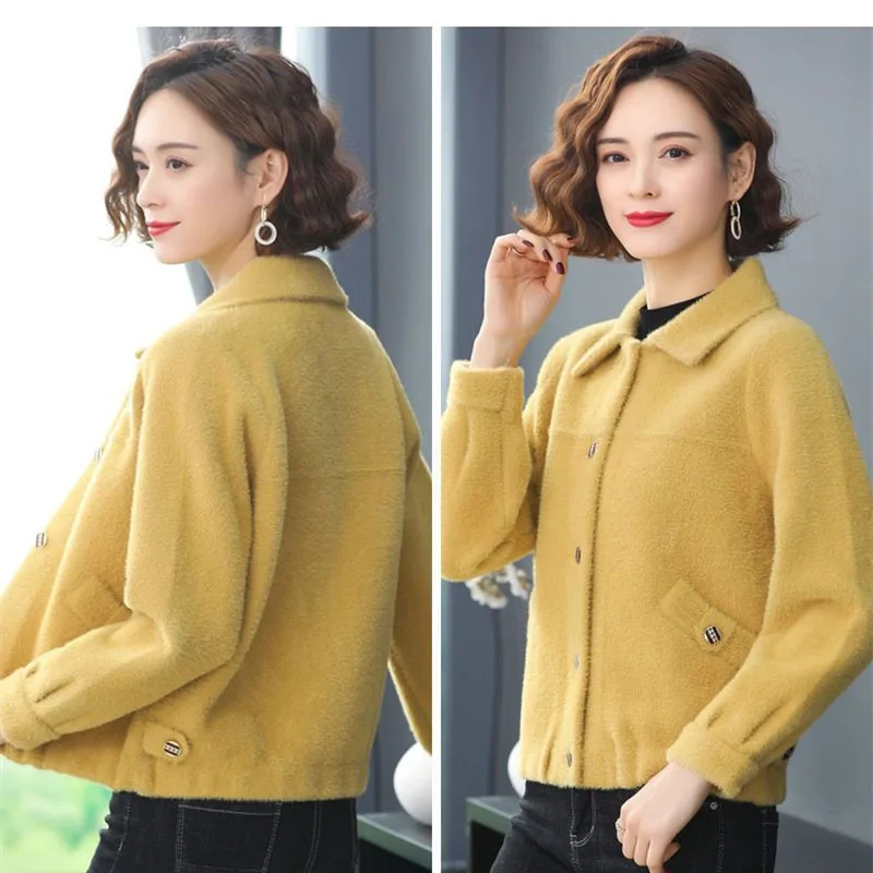 

Корейский женский однотонный кардиган, верхняя одежда, женская мода, вязаное пальто из искусственного меха норки, осенне-зимняя женская куртка с длинными рукавами