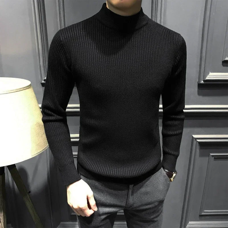 LIBIELIY 스마트 캐주얼 가을 겨울 새 모직 스웨터 남자 목 넥 솔리드 패션 럭셔리 비즈니스 긴 소매 슬림 풀오버 Kn