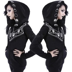 New Gothic Hoodies For Women Punk Hooded Sweatshirts Y2k Black Sun Printed Long Sleeve Zipper Hoodie Pullover Streetwear Female