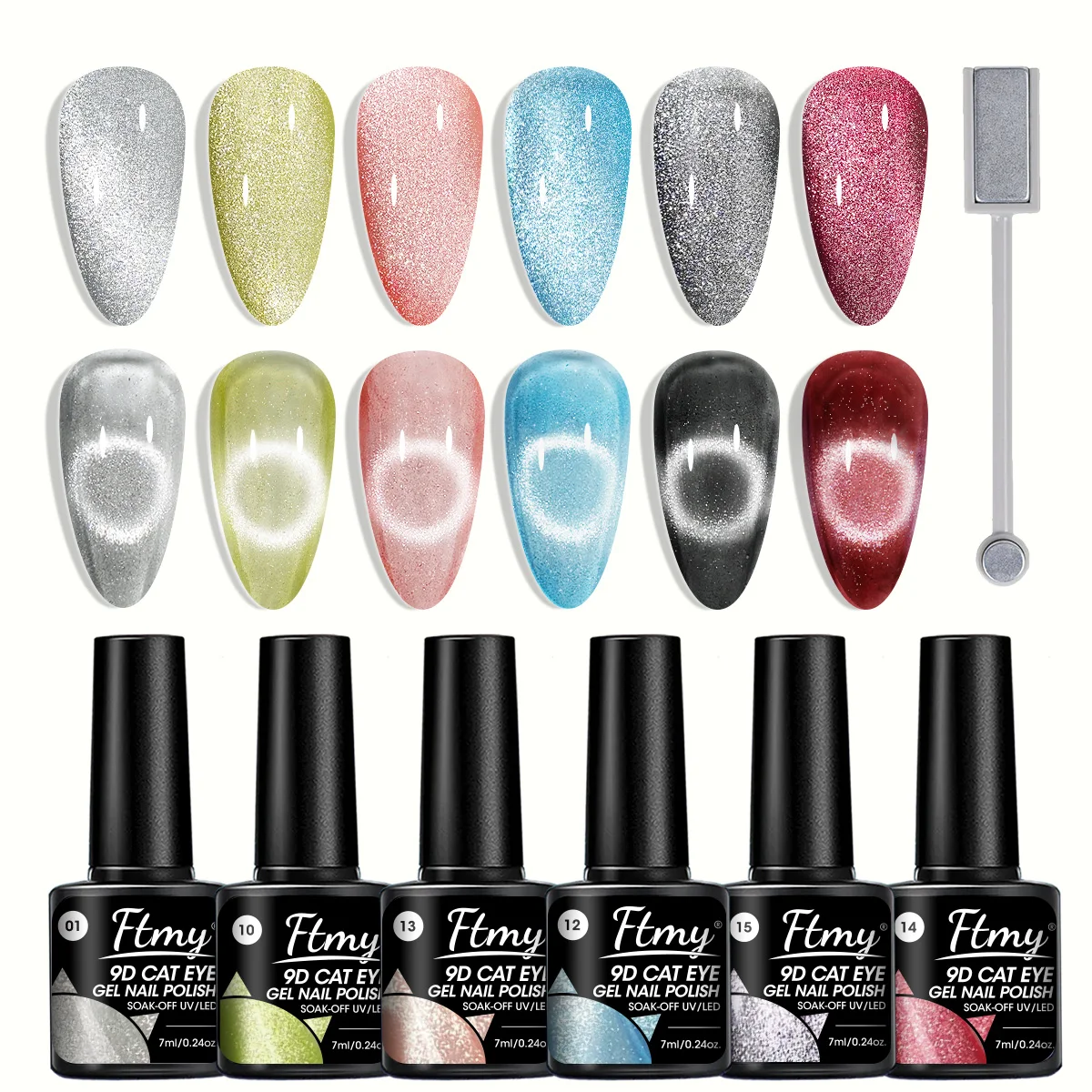 

6-цветный набор магнитных гель-лаков с эффектом хамелеона, замачиваемый УФ-светодиодный гель-лак «кошачий глаз», набор для маникюра и дизайна ногтей - магнитная палочка в комплекте