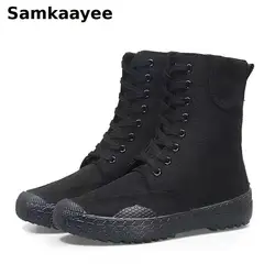 36-46 Mens Boots Spring Autumn Male Canvas Botas Lace-Up Shoes High Top Booties Solid Color Zapatos Ankle Motorcycle Footwear Y3