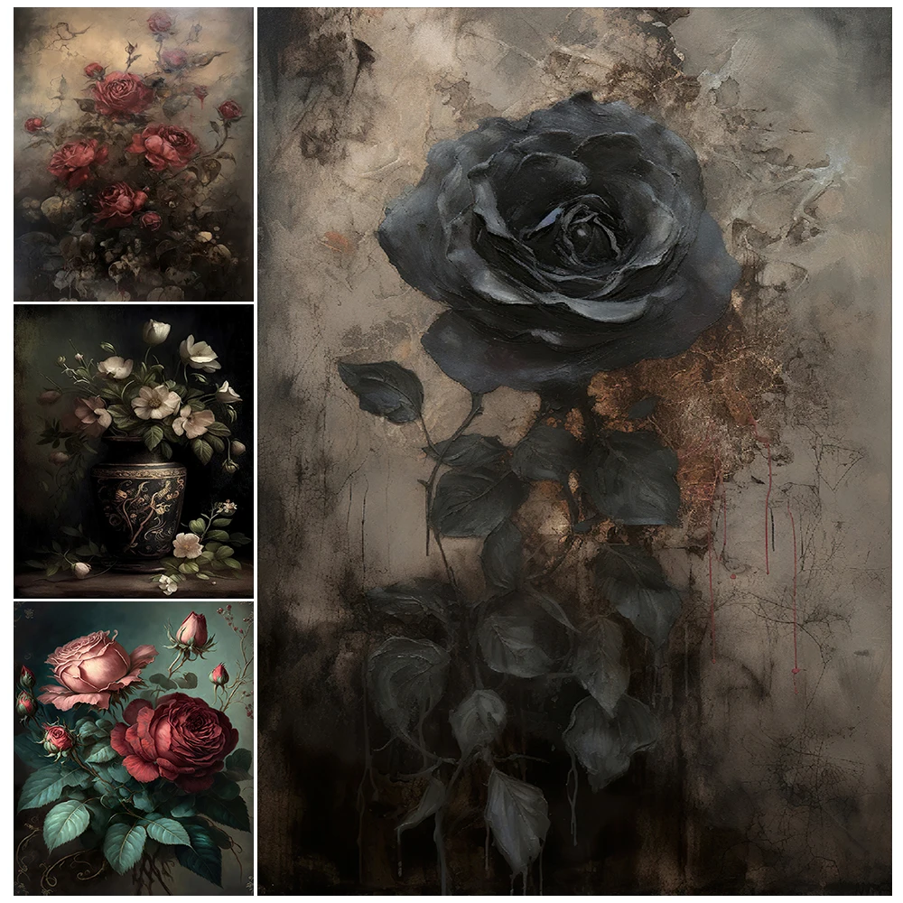 

Red Roses And Black Rose,Dark Vintage Flowers,Wall Art Canvas Painting,Floral Aesthetic,Darkness Gothic Art,Poster Print Decor
