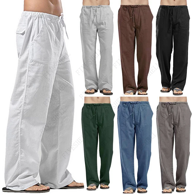 2022 Male Spring Summer Pants Casual Men Clothing Sweatpants Linen Wide Men Pants New Korean Trousers Oversize Linens Streetwear