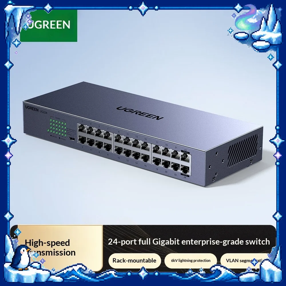 UGREEN 35374 Gigabit Ethernet Switch CM740 24 Ports VLAN Isolation Static Link Aggregation Metal Case 19in Rack Mount