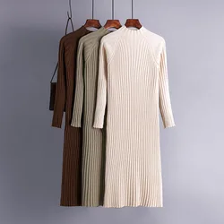 Chic Autumn Winter Maxi Thick Sweater Dress Women Flare Sleeve Casual Warm Straight long Sweater Dress Female Loose Knit Dress