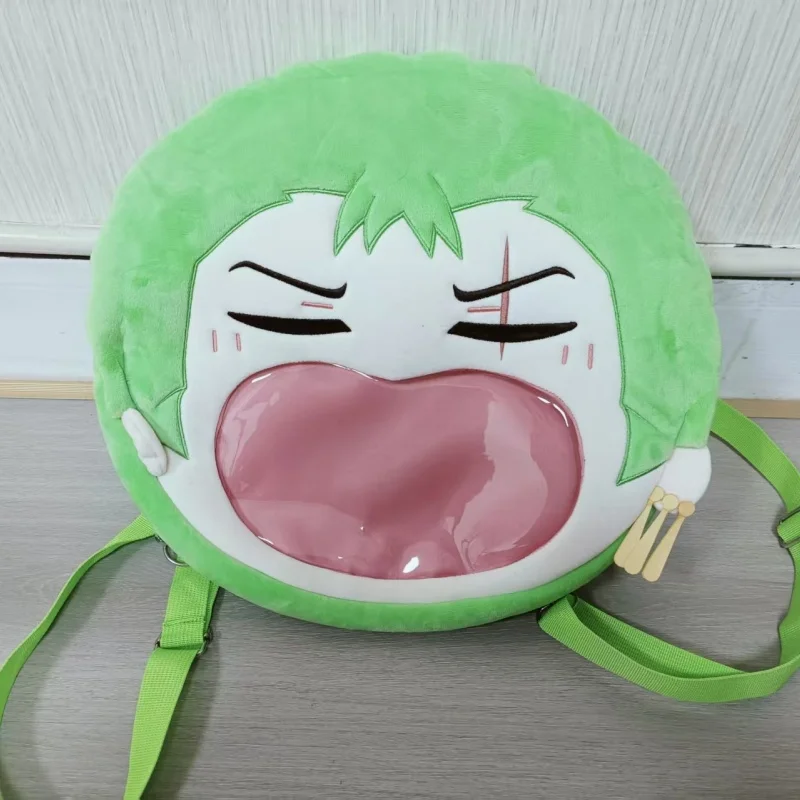 35Cm One Piece Roronoa Zoro Green Short Plush Transparent Zipper Backpack Adjustable Straps Visit The Comic Exhibit Holiday Gift