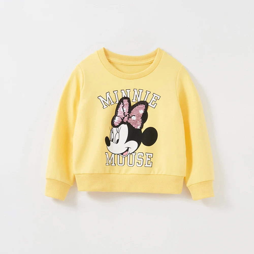 

Breathable Disney Cartoon Minnie Sequin Bow Pullover Long Sleeve Children's Sweatshirt 2025 Spring Autumn Soft Versatile Top