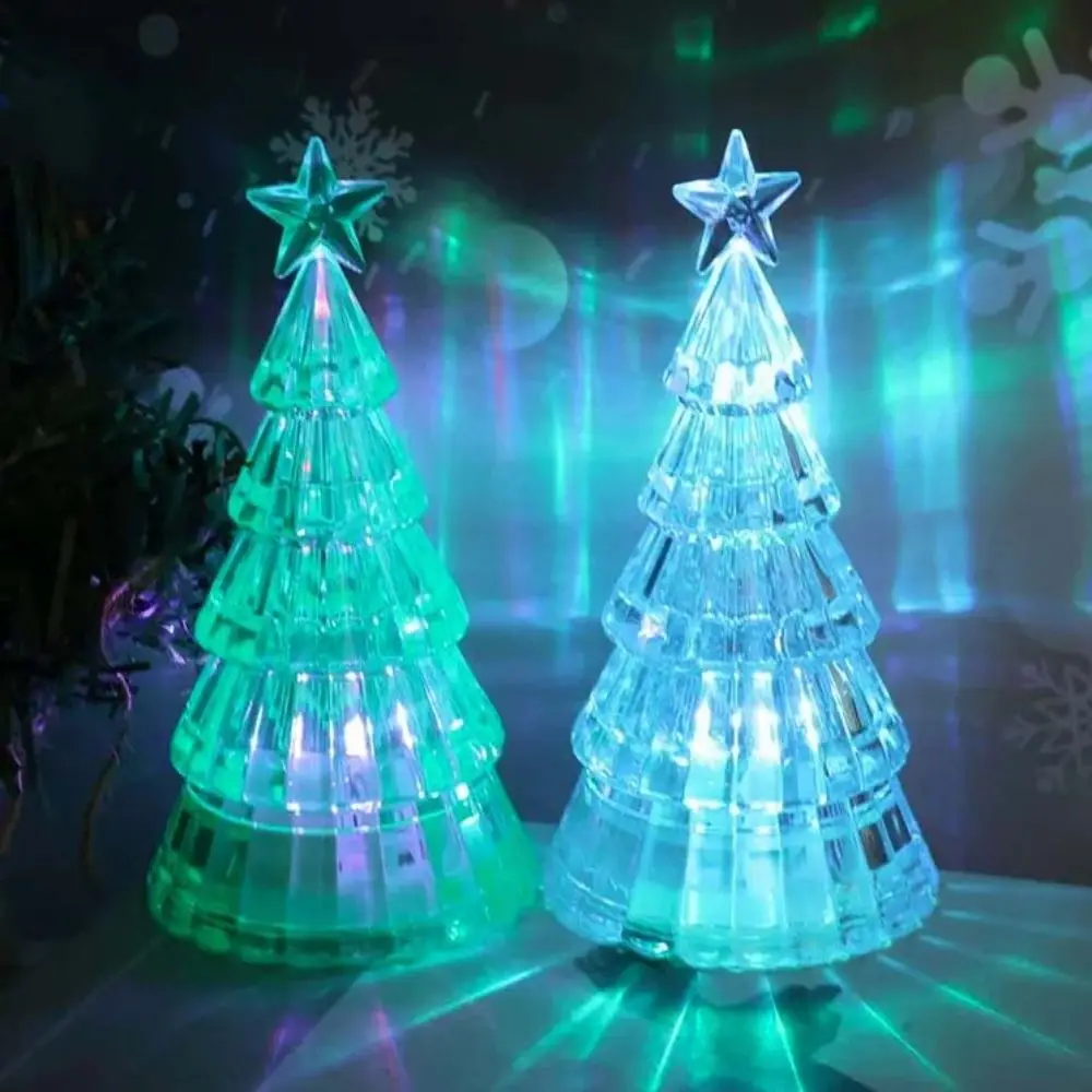 Luminous Christmas Tree Night Light Glowing Electronic Desktop LED Lamps Plastic Colorful Christmas Desktop Ornament Bookshelf