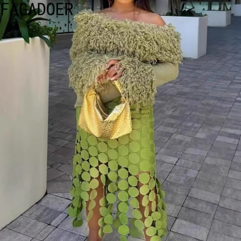 FAGADOER, новый зимний сексуальный вязаный облегающий пуловер с кисточками в стиле пэчворк, женский укороченный топ с длинными рукавами, женская уличная одежда