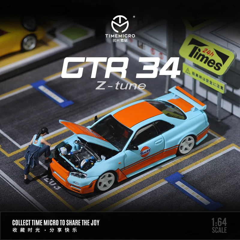 

TimeMicro 1:64 GTR34 Модель автомобиля из окрашенного сплава на тему Gulf