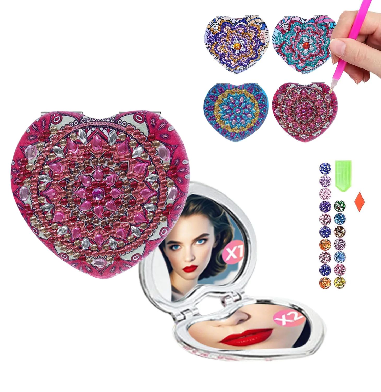 

1 набор алмазной живописи на тему мандалы «сделай сам», складное маленькое зеркало из искусственной кожи, удобное для переноски в путешествии