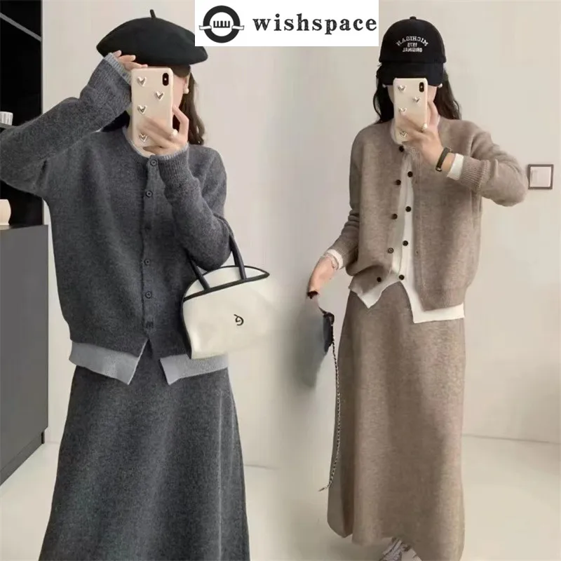 Fashion women's set for autumn and winter new 2025 color blocked round neck top casual half skirt two-piece set