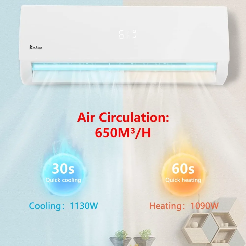 عاكس مكيف هواء سبليت صغير بقدرة 12,000 وحدة حرارية بريطانية، 19 SEER 115 فولت، نظام منفصل موفر للطاقة مع مكثف مشحون مسبقًا، مضخة حرارية