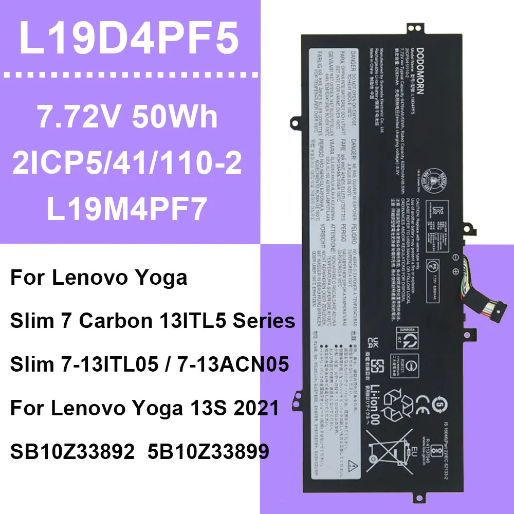 DODOMORN L19D4PF5 L19M4PF7 For Lenovo Yoga 13S 2021 7 Carbon 13ITL5 7-13ITL05 7-13ACN05 Series Laptop Battery 7.72V 50Wh OEM