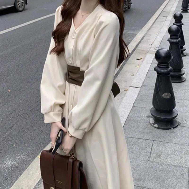 Rebellious Qianjin Style New High-end Tea Break French Interior Style Temperament Waist Cinching Slimming Shirt Dress for Women