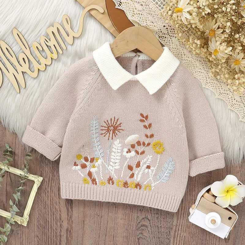 Autumn Baby Sweater Long Sleeve Newborn Girl Boy Pullover Knit Infant Children Clothing Fashion Embroidered Floral Top Outerwear