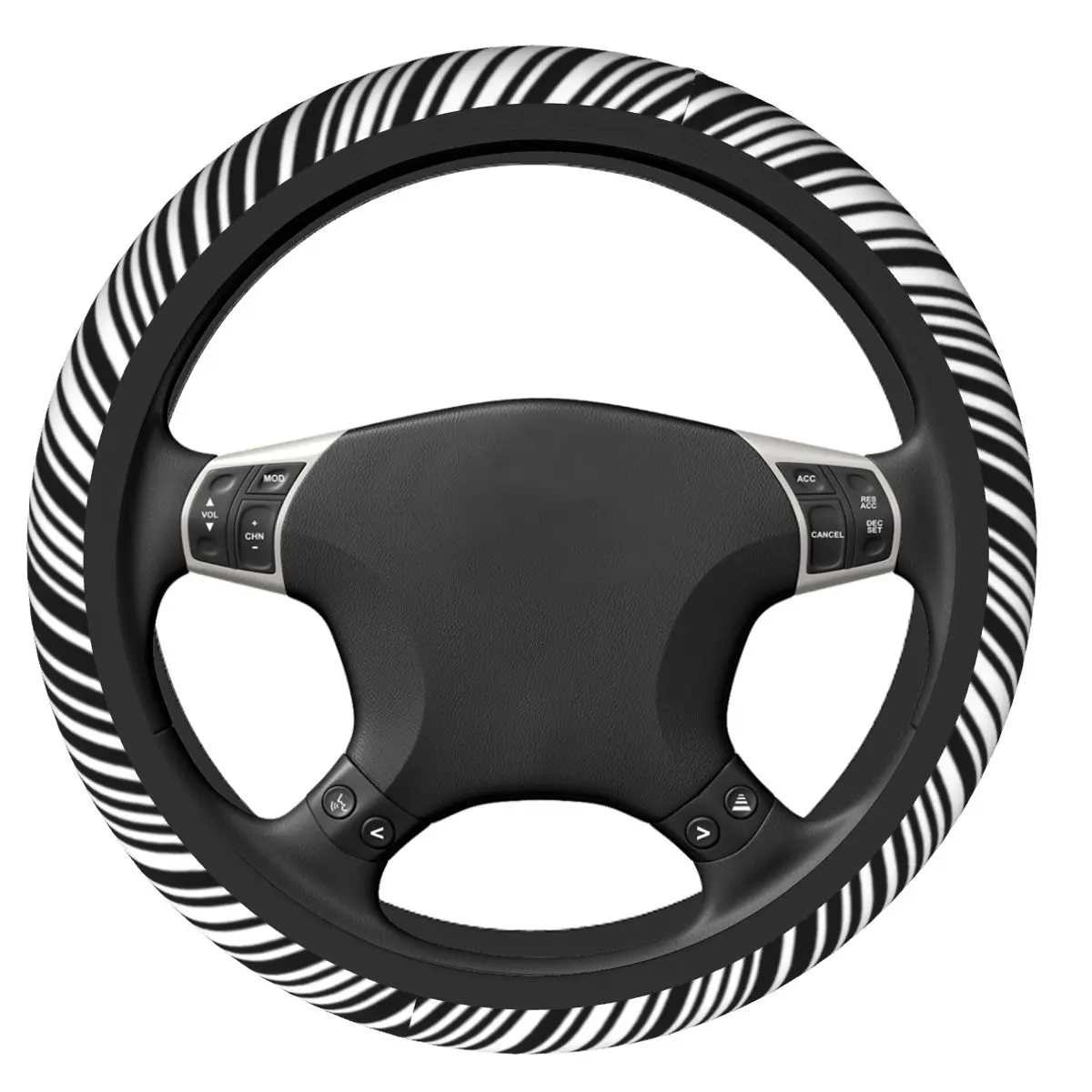 37-38 Car Steering Wheel Cover Black And White Lines Universal Geometric Simple Auto Decoration Colorful Car Accessories