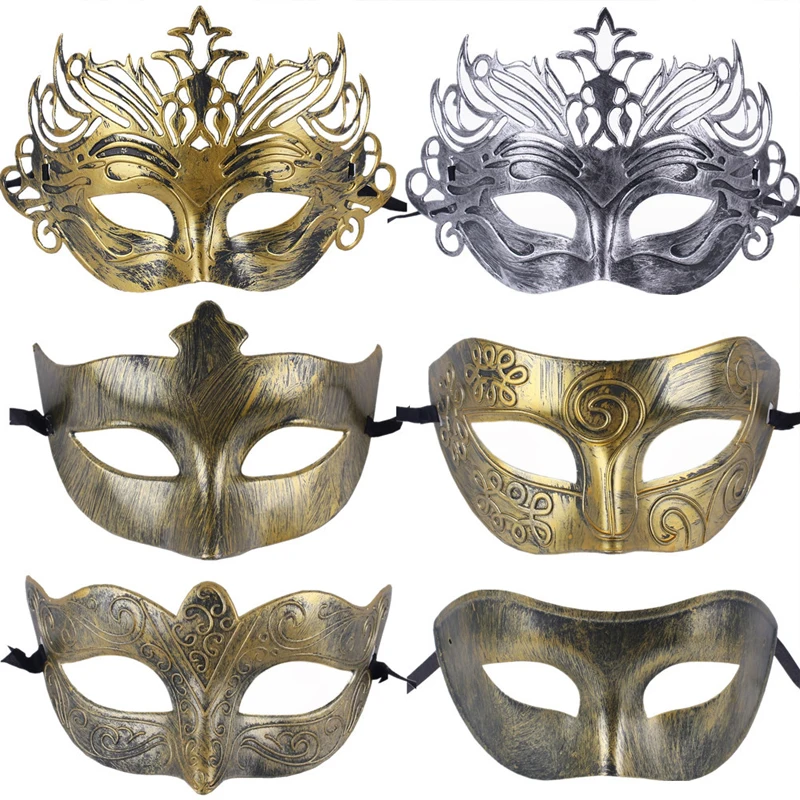 1PC Masquerade Mask Vintage Prince Mask Black Antique Copper Half Face Mask Plastic  retro crown masks women party decoration