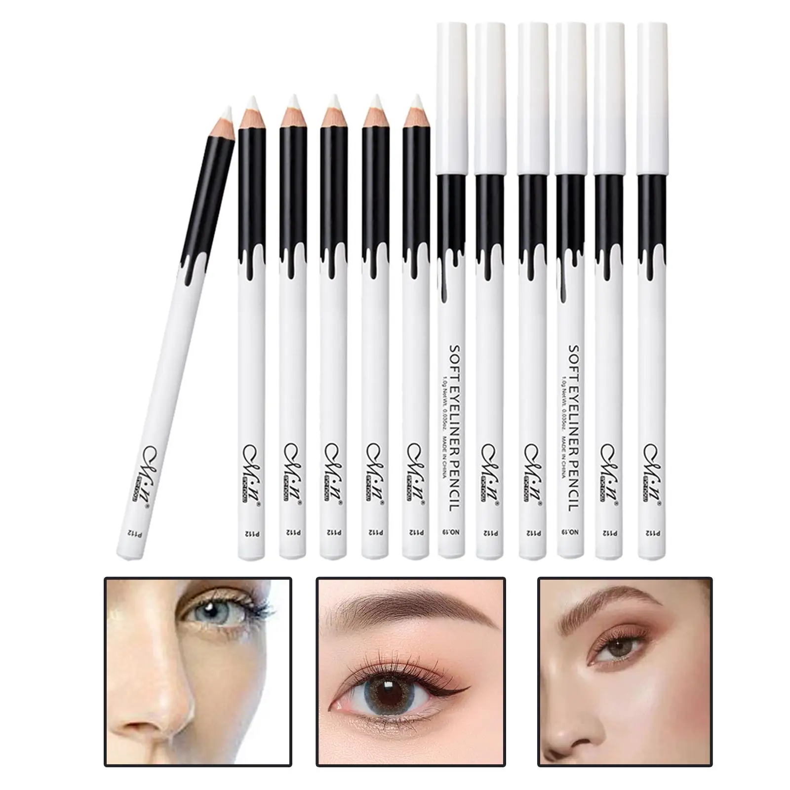 12 Pieces Waterproof Highlight Eyeshadow Eyeliner Pencil Makeup Stick White