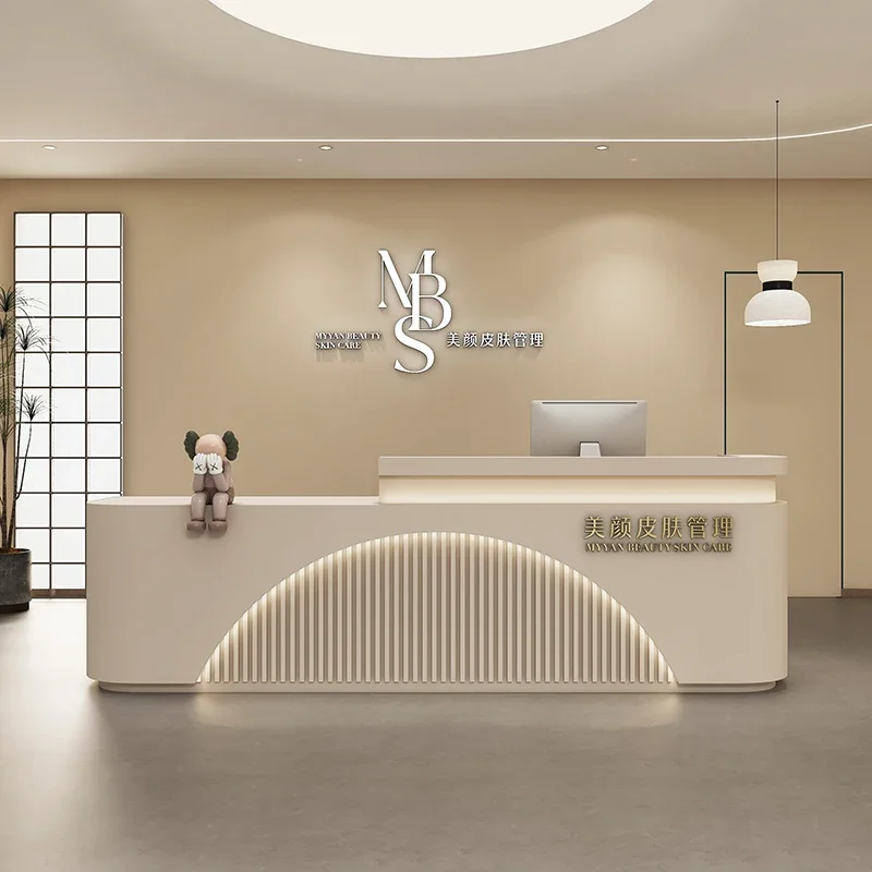 مكتب الاستقبال، مركز العملاء، طاولة الاستقبال الحديثة، الأثاث الفاخر، منبر جمالي، مخبز بسيط، عمود وردي رخيص