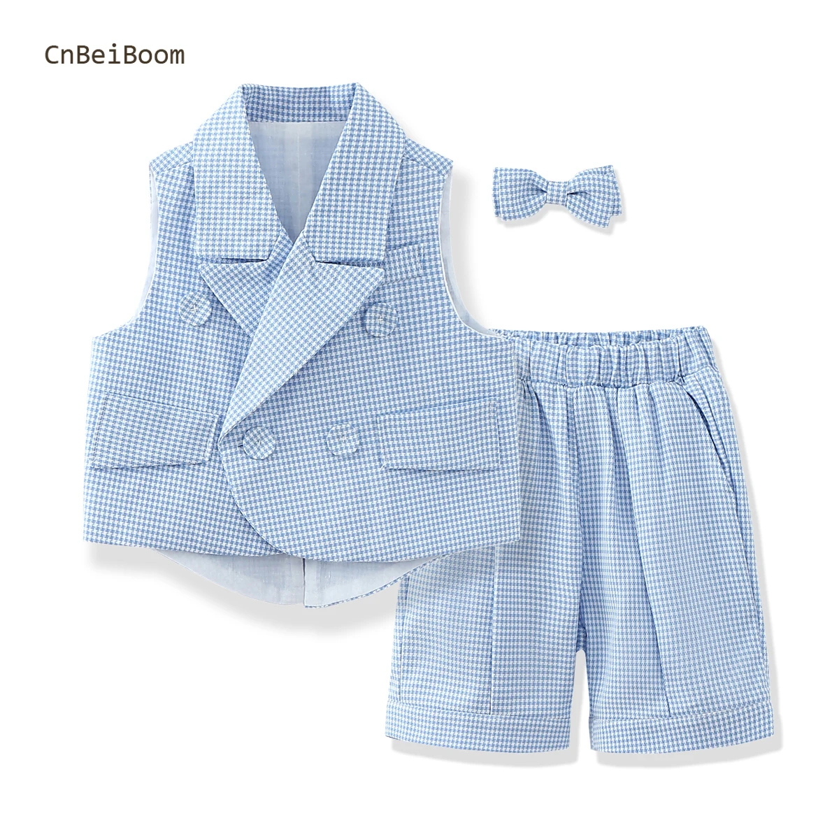CNBeiBoom 보이 체크무늬 조끼 블레이저, 어린이 조끼 의류 세트, 유아 정장 드레스 수트, 어린이 반바지 바지, 아기 신사 복장