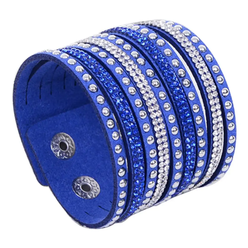 Bracelet Gift Women\'s Multilayer Rivet Rhinestone Velvet Cuff Bangle Wristband Gift