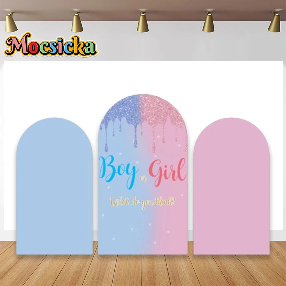 

Boy Or Girl Gender Reveal Party Arch Backdrop Cover Chiara Wall Decoration Glitter Slime Drop Blue Pink Background Wall