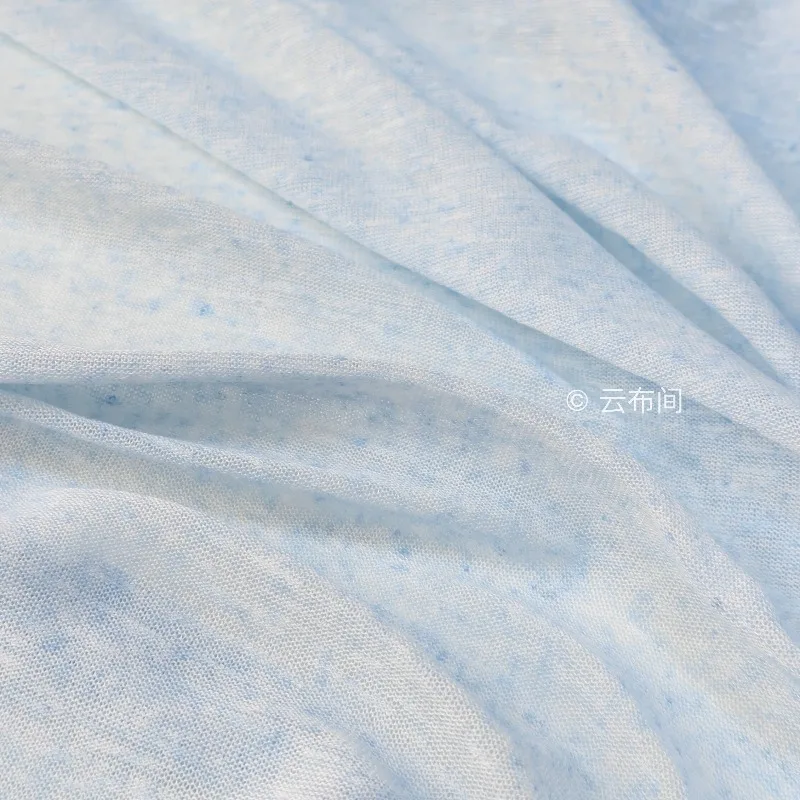 1Meter Bamboo Points Thin Blue Translucent Skin-friendly Knitted Fabric