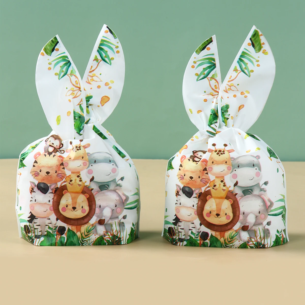 

Jungle Animal Rabbit Ear Gift Bag Candy Biscuit Packing Bag Happy Birthday Party Supplies Kids Baby Shower Wedding Diy Gift Bags