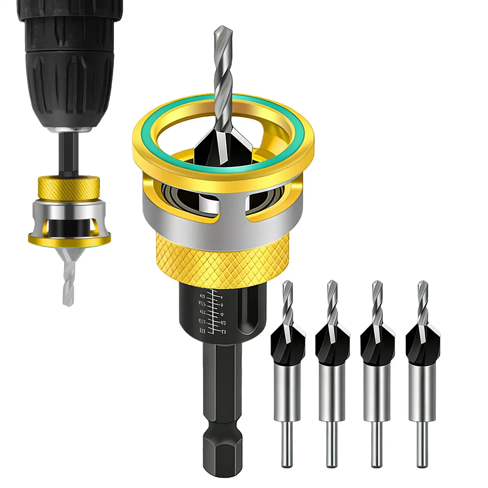 

Countersink Drill Bit Woodworking Limit Four Edge Countersink Drill Adjustable Depth Step Drill Screw Countersink Drill Bit