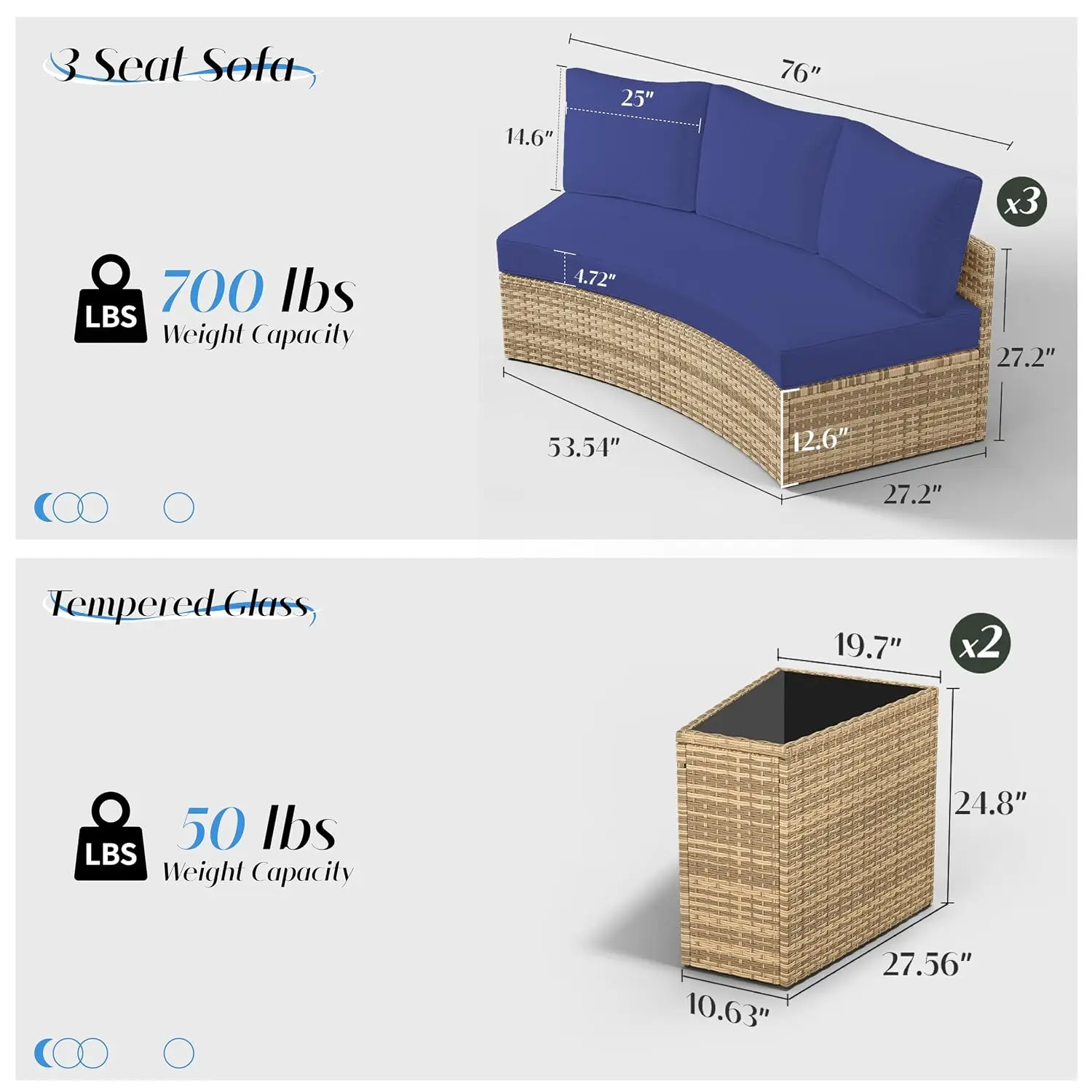 11-Piece Wicker Patio Set with Storage Table, Waterproof Half-Moon Sectional Sofa, Rattan Outdoor Furniture for Garden, Pool, Ba