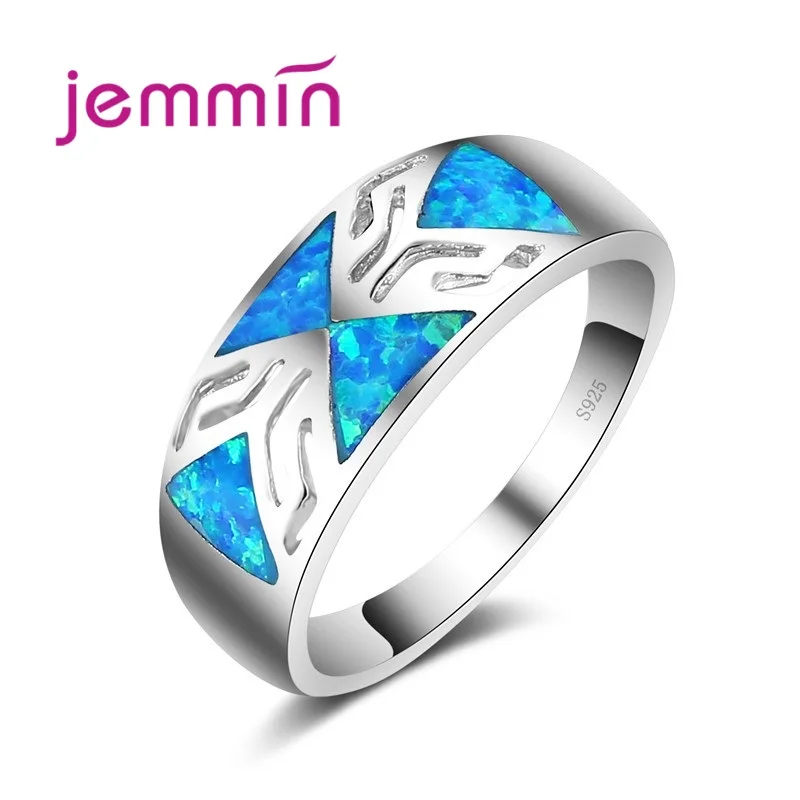 

Blue Geometric Fire Opal Ring 925 Sterling Silver Jewelry Wedding Party Rings For Women Men Bijoux New Fashion