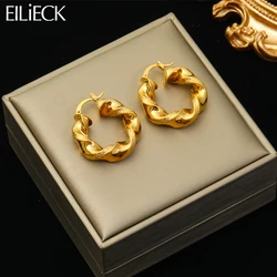 EILIECK 316L Stainless Steel Twist Hoop Earrings For Women Girl New Fashion Waterproof Ear Buckle Jewelry Birthday Gift Party