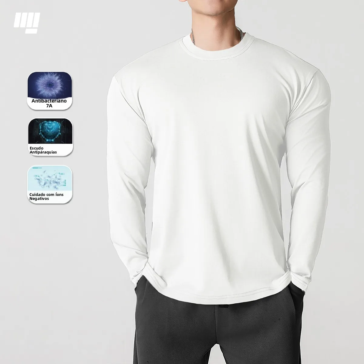 eastpower-ハイエンド-7a-長袖tシャツ-メンズ-ショルダーフィット-ホワイト-ラウンドネック-スポーツ-フィットネス-ベースシャツ-速乾-トレーニングトップ